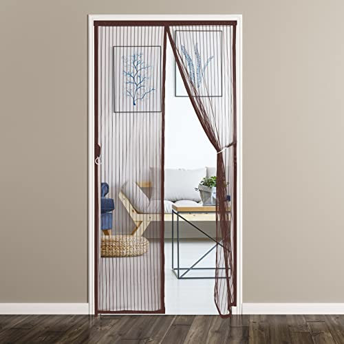 Magnetische Bildschirmtür 110 x 205 cm PVC Mesh Vorhang für Terrasse Schiebetür braun einziehbar, rollendes Moskitonetz für Außentüren