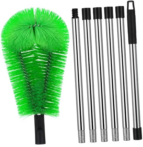 CIYODO Brosse de Nettoyage Gouttières Télescopique 2 Brosses 6 Perches Tête Flexible Poils Robustes Nettoyage Toiture Gouttières Entretien Maison Haute Portée Usage Extérieur