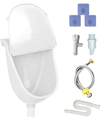 Urinario de sencillo y sin agua, con manguera retráctil de 70 – 75 cm y tapa para camping, jardín, sótano, obra, inodoro, gris/