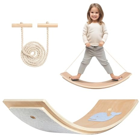 Leogreen Balance Board per bambini 80 x 30 cm,Legno Tavola Equilibrio Montessoriana per Bambini con protezione delle dita, Wobbel Board in legno di per bambini con corda/antiscivolo/feltro