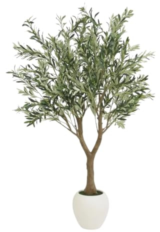 Ligne Déco - Olivier Artificiel 180cm | Plante Artificielle Haut de Gamme Pot en Plastique Blanc Interieur Imitation Terre | Decoration Maison Élégante et Réaliste | Fausse Plante Interieur Chic