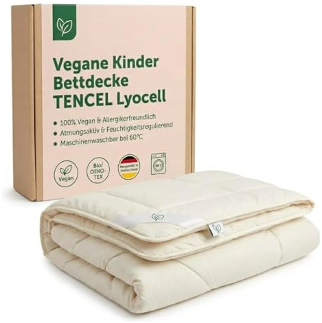 Geborgenschlafen Kinderbettdecke 100×135 cm - 100% Tencel Lyocell Füllung aus Holzfasern | Waschbar 60 °C | Bio-Baumwoll Feinperkal Bezug | Vegane Kinder Steppdecke für Kinderzimmer