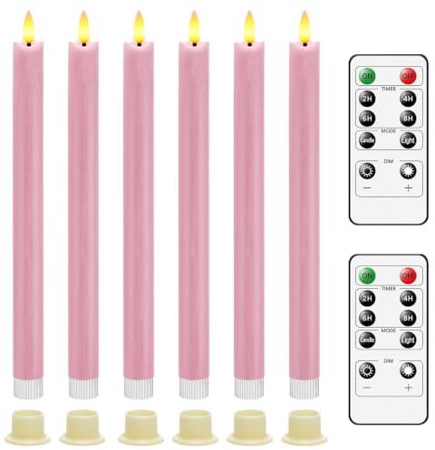 AiiBowy Led Kerzen [6er Set ] Flammenlose Kerze, Timer Funktion mit Fernbedienung, Batteriebetriebene mit 3D Flamme, Fensterkerzen, Led Stabkerzen Home Deko Weihnachten Party (Rosa)