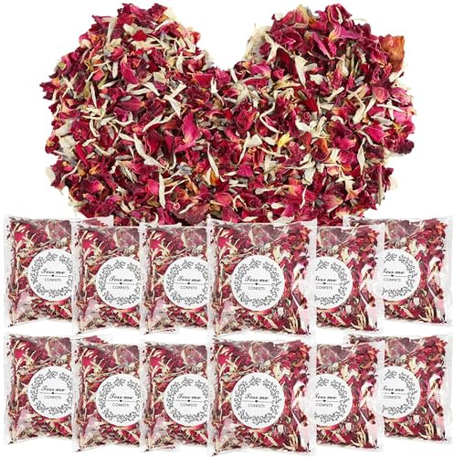 12-pack naturliga torkade blomkottar, naturliga konfetti bröllopskrukor, biologiskt nedbrytbara rosenblad med vit krysantemum och lavendel för spridning, gör-det-själv födelsedagsdekoration