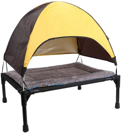 Oreilet Utomhus Förhöjd Hundsäng med Baldakin, Andningsbar Svalkande Hundsäng med Skugga, Upphöjt Hundtält Husdjurshängmattasängar Hundar Off Ground Spjälsäng för Campingstrand