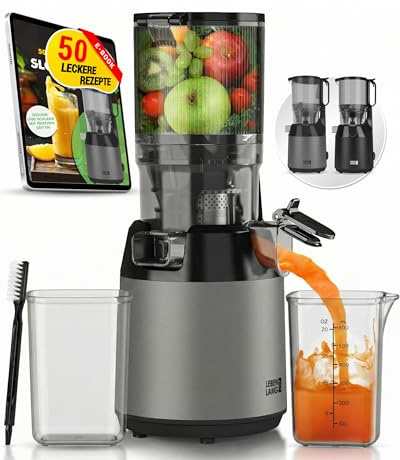 LEBENLANG Estrattore frutta e verdura - Incl. ricettario & grande apertura da 130 mm I 100% senza BPA I Slow Juicer machine Estrattori di succo a freddo I Centrifuga melograno professionale Entsafter