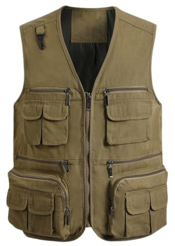 MUFURONG herr kanvas bomull lös passform väst v-ringad flera fickor arbetskläder verktygsväst, Army-EN8, XL