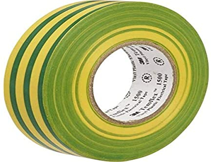 3M Temflex TGG1925 TEMFLEX150019X25GY Temflex 1500 Ruban isolant électrique en vinyle Jaune/vert 19 mm x 25 m 0,15 mm