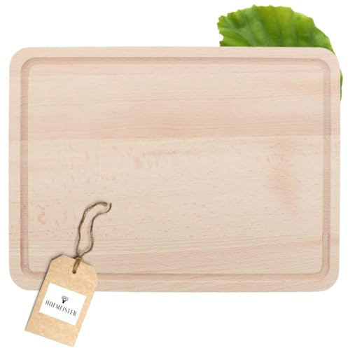 HOFMEISTER® Schneidebrett Holz mit Saftrille, 30,5 x 22,5 x 1,5 cm – Tranchierbrett aus Buche, klingenschonend – hält die Arbeitsfläche sauber, Handarbeit (1 Stück)
