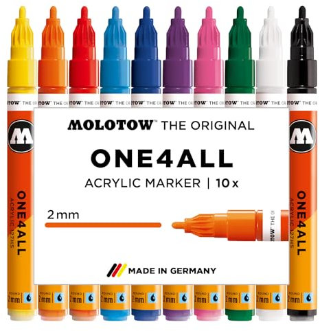 Molotow One4All 127HS Acryl Marker Basic-Set 1 (2,0 mm Strichstärke, hochdeckend und permanent, UV-beständig, für fast alle Untergründe) 10 Stück sortiert