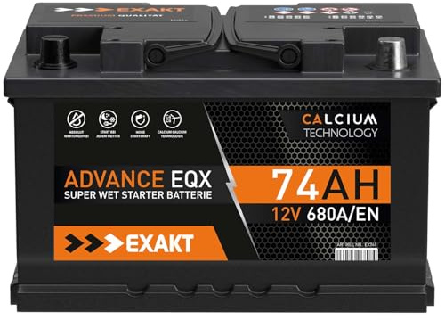 EXAKT Autobatterie 12V 74Ah Starterbatterie Auto Batterie ersetzt 72Ah 75Ah