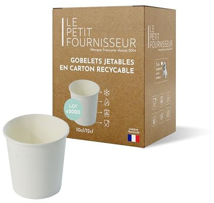 LPF LE PETIT FOURNISSEUR - 2000 Gobelets Carton Blanc 10cl - 100% Recyclable - Boissons Chaudes ou Froides