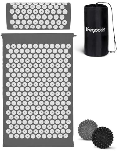 LifeGoods Akupressurmatte Mit Kissen - Akkupressmatte - Akkupressurmatte+ - Akupressur Matte - Akupunktur Matte - Massagematte - Rücken - Stachelmatte - Fakirmatte - Nagelmatte - Acupressure Mat