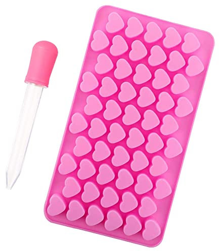 55 Gitter Silikonform Herz, XCOZU Pralinen Förmchen Eiswürfelform Klein mit Pipette, Pralinenform Silikon Backform Schokoladenform Süßigkeiten Deko Silikonformen zum Valentinstag, Hochzeit, Liebe