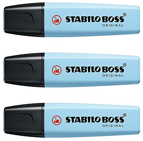 Stabilo - Set di 3 evidenziatori Boss Original, pastello, freschezza di blu