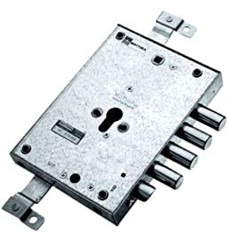 MOTTURA - Cerradura para puertas blindadas de cilindro - Triple con medio giro y distancia entre ejes 28 mm - Derecha