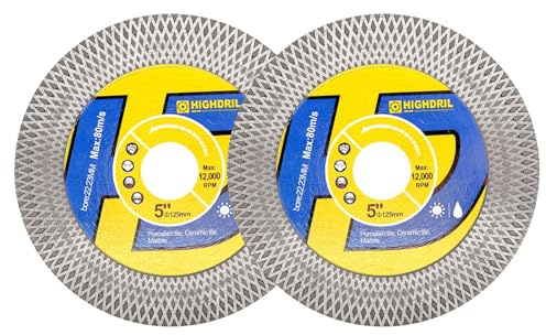 HIGHDRIL Fliesen Diamant Sägeblatt Trennscheibe 2 Stück 125mm zum Schneiden und Schleifen von Porzellanfliesen Granit Marmor Keramik Beton