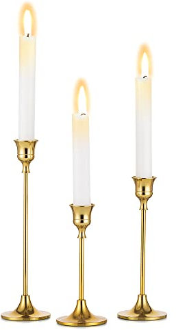 Inweder Gold Candle Holders for Candlesticks - Set of 3 Taper Candle Holders Metal Candlestick Holders for Table Decoration Candle Stick Stands Wedding Party Home Decor Fits 2cm Diameter Candles