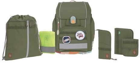 LÄSSIG 7-teiliges Schulranzen Set Kinder/School Set Boxy Unique olive