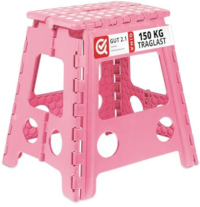 Relaxdays Taburete Plegable, Antideslizante, Resiste hasta 120 kg, Asa Transporte, Banca Infantil 39x38,5x32 cm, Rosa, Gomaespuma