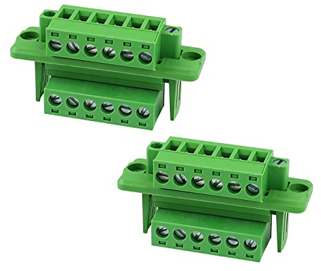 LNSYSNS Lötfreie Durchgangs-Steckklemme mit Befestigungsflansch, 6-polig | 2 Sets, Jedes Set: Stecker, Befestigungsflansch, Buchse, 5,08 mm Rastermaß, Leitungen 0,5–2,5 mm², für Geräteverkabelung