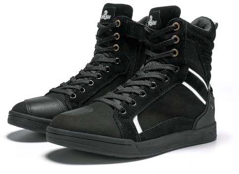 BORLENI Motorradschuhe Herren Motorradstiefel Männer lässige atmungsaktive Leder Motorrad Sneaker reissverschluß mit Schaltpolster, rutschfeste Sohle(Schwarz, 44)
