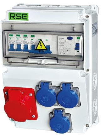 Distributore di corrente da parete, completamente cablato, 32 A, 16 A, 230 V, con contatore CEE IP65, 4. 1 x 16a 3 x 230 V, con LS+FI