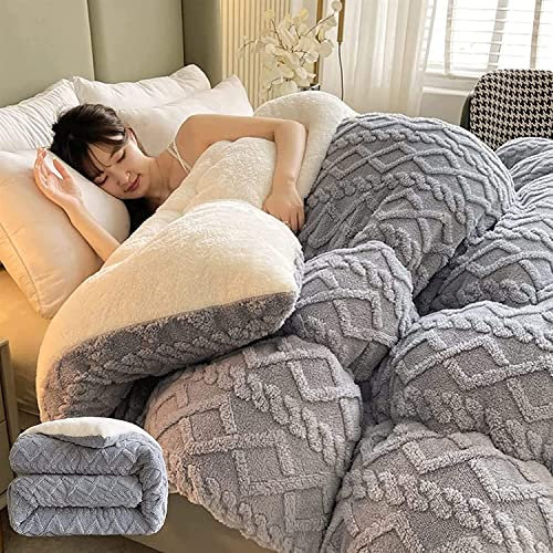 WENNEWU Dicke Bettdecke, Lamm-Kaschmir Decke, Flauschige Steppdecken, Kern aus Lammsamt, Warm, Plüsch Winterdecke für den Winter, B, 150×200cm (4kg)
