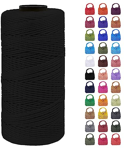 LEREATI Makramee Garn Geflochten 1.5mm x 200m Bunt Schnur für Armbänder Faden Zum Perlen Auffädeln, Macrame Cord 1.5mm für Basteln, Knüpfen, Dekoration, Borsa Crossbody (Schwarz)