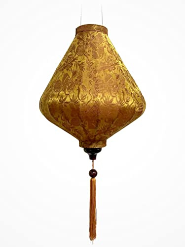 Asiatische Laterne aus Seide, A Ø 30 cm, Farbe Rost, Reflexion, Gold – Traditioneller Hoi an Lampion aus Stoff, Bambus und Holz – Dekoration und Handwerk aus Vietnam (A20-MA)