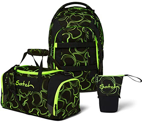 Satch Pack Pencil Slider Edition Schulrucksack Set 3tlg. mit Sporttasche (Green Supreme)