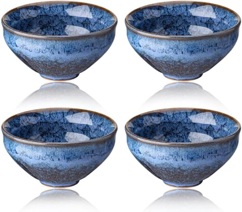 Leegg 4 Stück Teetassen Keramik 125 ml Becher für grünen Tee Kaffeemomente (Blau)