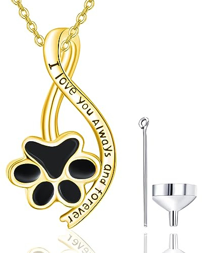 TANGPOET Collana con cenere di cane, in argento sterling 925, con zampa, per cenere, ciondolo per animali domestici, cane, gatto, con imbuto di riempimento, 50 cm, Argento sterling