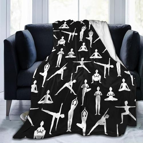 Kuscheldecke Flauschig 180x200 Yoga-übung 3D Decke Frauen Schwarz Flanell Fleecedecke Weich und Warme Wohndecken Kuscheldecken Sofa Bett Überwurfdecke Sofadecke Couch Blanket 592Y