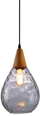 DONHEK Glass Pendant Light Modern Wood Hanging Lamp Hammered Glass Ceiling Lighting Fixture Teardrop Dome Small Chandelier Dining Room Kitchen Island Suspension Lamps E27 Socket Star of Light