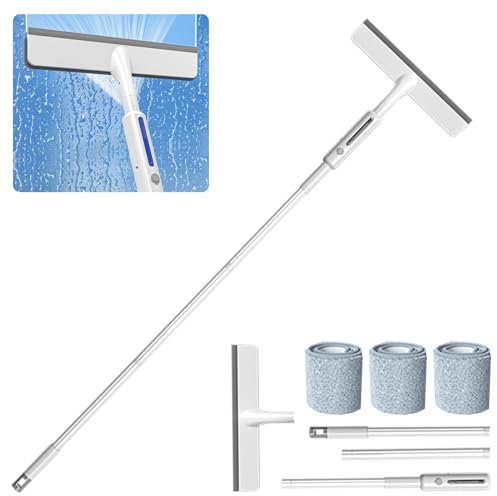 Kit Lavavetri,Lavavetri Professionale per Vetro,Trgivetro per Doccia Silicone,con 3 Panni in Microfibra,Professionale Pulizia Vetri,per La Pulizia di Finestre Alte Interne ed Esterne.