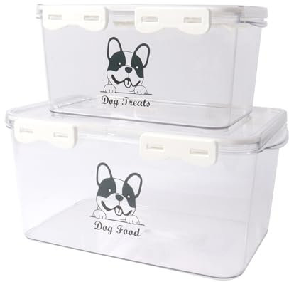 Ctomche Dog Food Storage Container 2 Pack Pet Food Storage Container with Airtight Lid and Scoop Treats and Dry Food Storage for Dog 4.5+3kg Dog Food Bin Biscuit Storage Container,BPA-Free Plastic