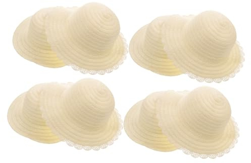 WOONEKY 8pcs DIY White Straw Hats for Kids – Blank Fedora Sun Hats Natural Straw Construction Smooth Surface for Easy Painting for Birthday Parties Tea Parties and School Events