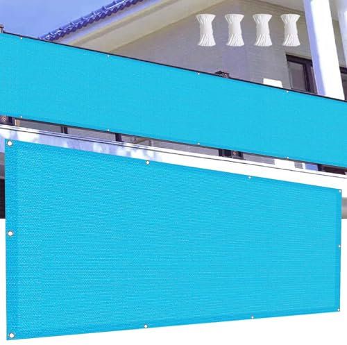 Brise Vue Balcon Exterieur 75 x 875 cm Protection UV HDPE Habillage de Balcon avec Attaches de Câble et Cordons pour Balcon Terrasse Jardin, Bleu Ciel