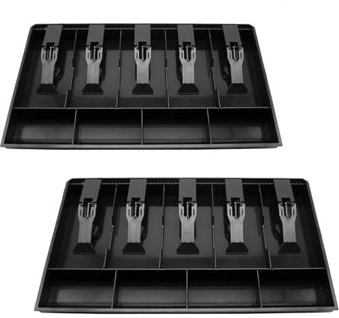 2 Pack Cash Register Drawer Insert Tray Organizer with 5 Bill/4 Coin Compartments for Money Storage, Black
