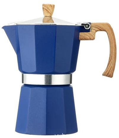 WJUHYGTF Cafetières Moka, pour Cuisinières De 6 Tasses Machine À Expresso La Machine À Expresso avec Poignée en Bois Rend Le Café Italien Adapté À Tous Les Types De Cuisinières Électrique,Bleu,300ml