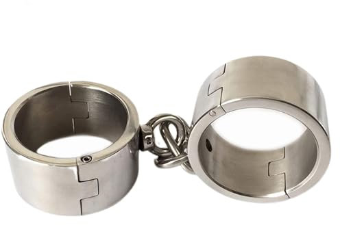 1 Paar Ca. 900G Schwer Edelstahl Handschellen/Handfesseln, 4cm Hohe Abschließbar Handgelenk Handcuffs Slave Fetisch Fesseln Flirtspiel BDSM Sex Spielzeug für Paare,Male Oval