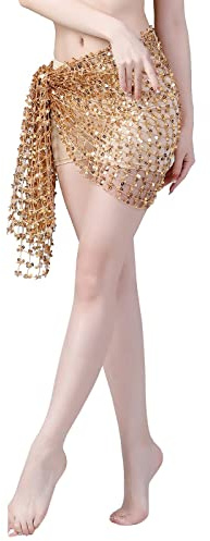 Hüfttücher Schwarz Bauchtanz Hüfttuch Gürtel Rock Goldmünzen Bauchtanz Tuch Performance Kostüm Damen Mädchen Latein Yoga Belly Dancer Outfit für Party Cocktail Kleid Performance (Gold, One Size)
