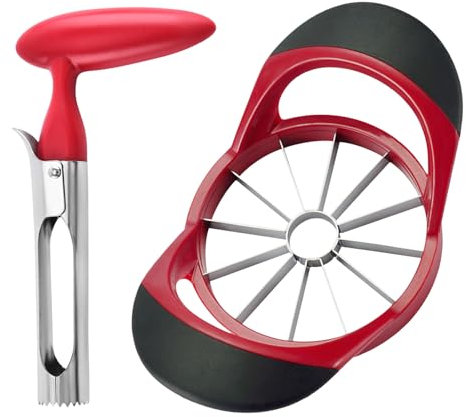 BEKKLPOU Taza de manzana, acero inoxidable ideal para cortar una variedad de frutas, asas ergonómicas antideslizantes (rojo)