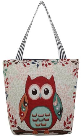 VALICLUD Bestickte Eulen Tragetasche aus Canvas, Große Damen Schultertasche | Wiederverwendbar, Robust, mit Stabilem Griff, für Einkauf und Aufbewahrung, im Alltag Nutzbar