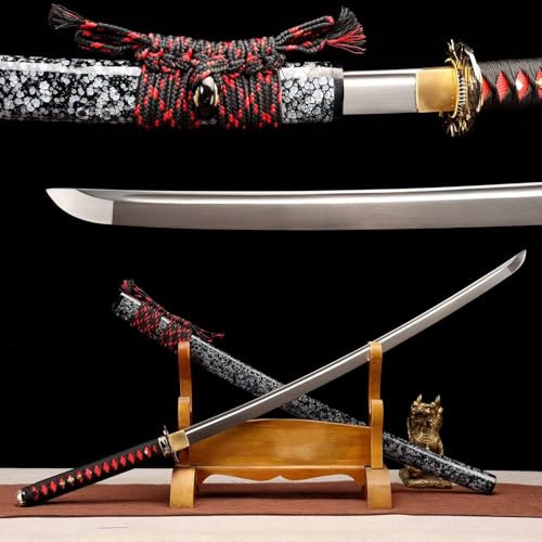103cm handgefertigtes Katana,Klinge aus Manganstahl mit Blutrille,Scheide aus massivem Holz mit Lack,echtes Katana zum Spielen,Rollenspiele,Heimdekoration,Kampfsport,Geschenke,Sammlung,Kendo-Training