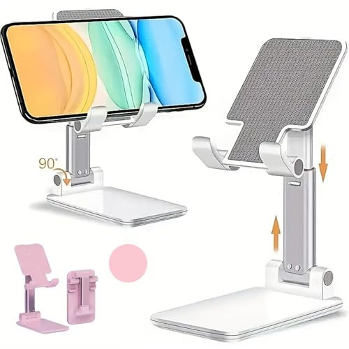 Blanco Apoyo Móvil Ajustable, Soporte Smartphone Mesa, Base Escritorio para Teléfono
