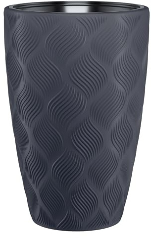 B2C Round Tall Plant Pot Elegant Large Flower Indoor Outdoor Garden Planters Flow High 5 Colours Wave Plastic Textured With insert (Anthracite, H58cm x D38.5 cm)