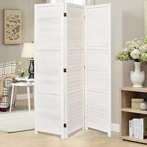 Warmiehomy Room Divider Free Standing Privacy Screen Partition 120cm(L) x 170cm(H) False Louvers Room Screen for Home Living Room Bedroom Office Lobby, Block the View to Protect Privacy, White