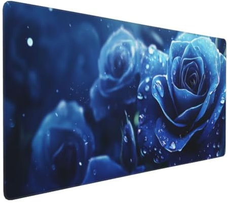 Tapis de Souris Bleu Roses Tapis de Souris XXL 1400x600x3mm, Imperméable Tapis de Souris Gamer XXL Tapis Souris Mouse Pad, Base Atidérapante, Haute Précision et Vitesse pour Gamer, Deco Bureau